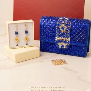 Embellished Sapphire Blue Evening Clutch and Earrings